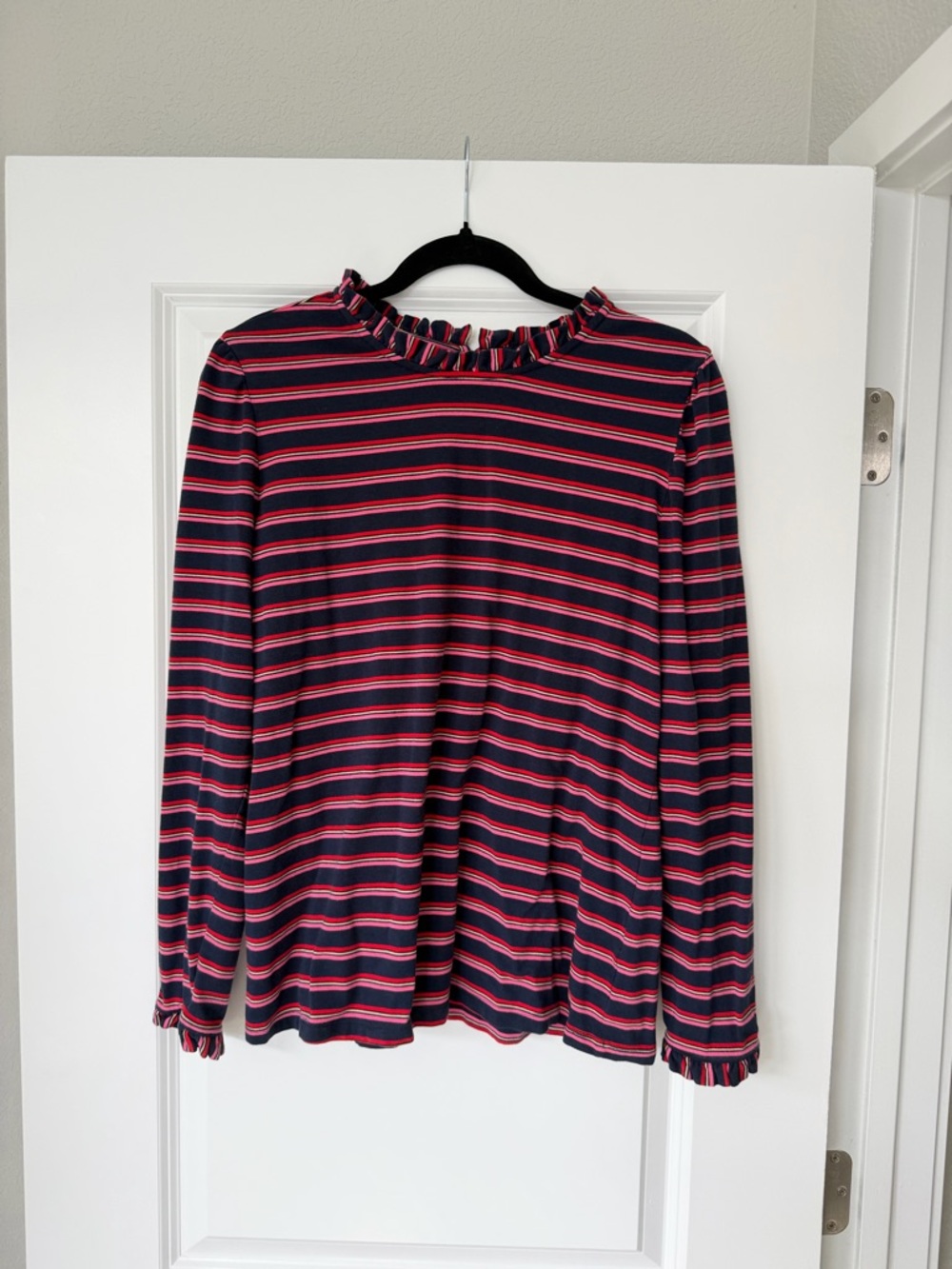 Caslon Navy Striped Knit Top with Red & Pink Accents